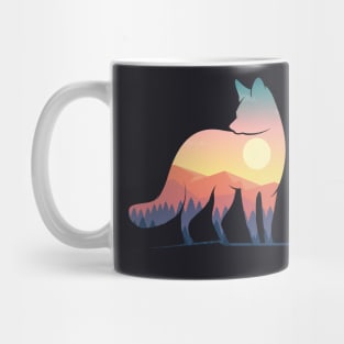 Fox silhouette with nature landscape art Mug